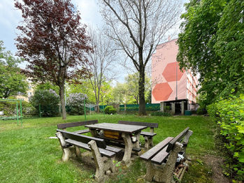 Zelená liška - posezení na dvoře (Braňo Pažitka) - Prodej bytu 1+kk v osobním vlastnictví 45 m², Praha 4 - Krč