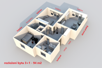 rozložení bytu ... - Pronájem bytu 3+1 v osobním vlastnictví 96 m², Havlíčkův Brod