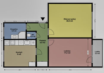 Plán bytu - Pronájem bytu 2+1 v osobním vlastnictví 60 m², Plzeň