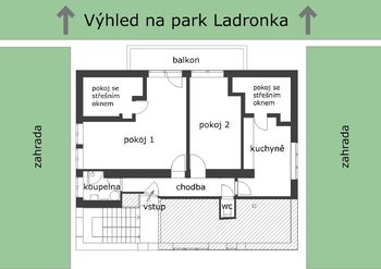 plánek - Pronájem bytu 3+1 v osobním vlastnictví, Praha 6 - Břevnov