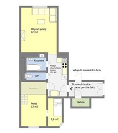 Orientační půdorys bytu - Prodej bytu 2+kk v osobním vlastnictví 59 m², Praha 3 - Vinohrady