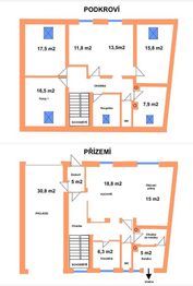 Půdorys obytné části - Prodej chaty / chalupy 127 m², Budíškovice
