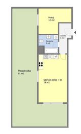 Orientační půdorys bytu - Prodej bytu 2+kk v osobním vlastnictví 50 m², Praha 9 - Dolní Počernice