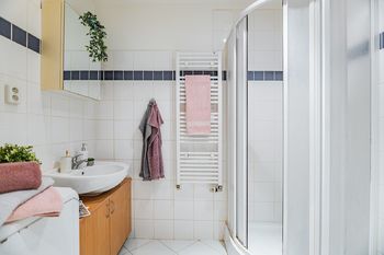 Koupelna se sprchovým koutem a toaletou - Prodej bytu 1+kk v osobním vlastnictví 28 m², Praha 10 - Vinohrady