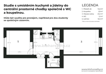 Studie budoucího možného uspořádání pro vyšší výnos pronájmů - prodej bytu 2+kk, Koterovská 93/4, Plzeň Slovany. - Prodej bytu 2+kk v osobním vlastnictví 62 m², Plzeň