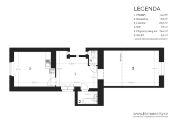 2D půdorys aktuální dispozice - Prodej bytu 2+kk v osobním vlastnictví 62 m², Plzeň