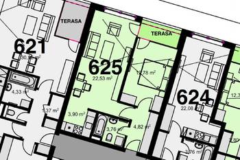 orientační půdorys - Pronájem bytu 2+kk v osobním vlastnictví 51 m², Kolín
