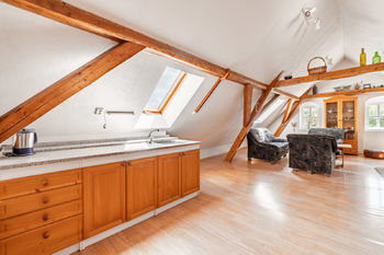 Podkroví - obývací pokoj s kuchyňskou linkou - Prodej chaty / chalupy 157 m², Čechtice