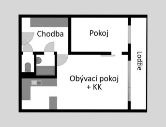 Půdorys bytu - Prodej bytu 2+kk v osobním vlastnictví 42 m², Kladno