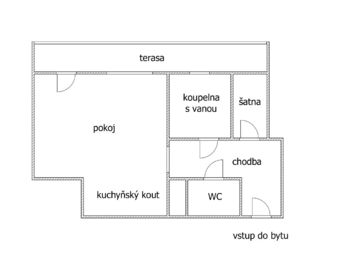 orientační půdorys - Pronájem bytu 1+kk v osobním vlastnictví 40 m², Kladno