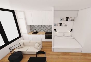 Vyzualizacee s možností vybavení bytu - Prodej bytu 1+kk v osobním vlastnictví 28 m², Praha 8 - Karlín