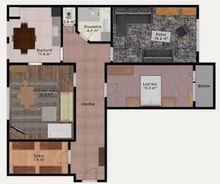 Půdorys. - Prodej bytu 3+1 v osobním vlastnictví 108 m², Jindřichův Hradec