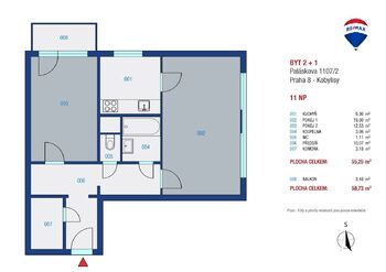 Prodej bytu 2+1 v osobním vlastnictví 59 m², Praha 8 - Kobylisy