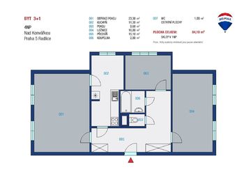 Prodej bytu 3+1 v osobním vlastnictví 84 m², Praha 5 - Radlice