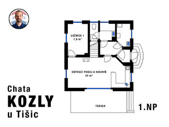 37 Chata - Kozly - půdorys 1.NP (Braňo Pažitka) - Prodej chaty / chalupy 92 m², Tišice