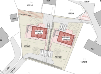 Vizualizace umístění domů - Prodej pozemku 890 m², Bečov nad Teplou