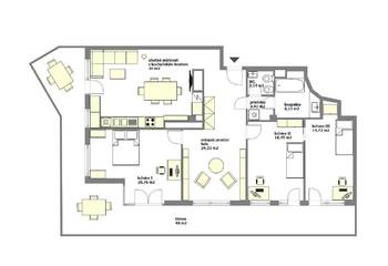 možný návrh vybavení nábytkem - Pronájem bytu 5+kk v osobním vlastnictví 117 m², Praha 5 - Košíře