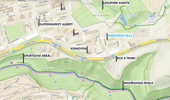 Mapa okolí - Pronájem bytu 2+kk v osobním vlastnictví 41 m², Praha 4 - Modřany