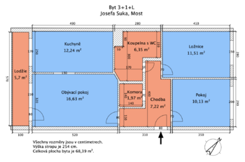 Prodej bytu 3+1 v osobním vlastnictví 68 m², Most