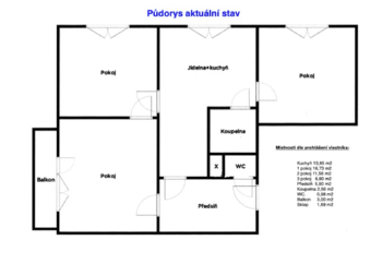 Půdorys aktuální stav - Prodej bytu 3+1 v osobním vlastnictví 63 m², Karlovy Vary