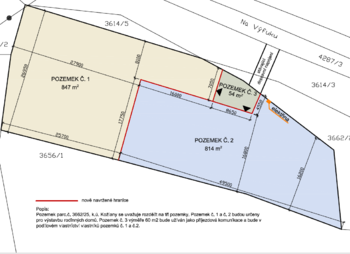 výkres rozdělení pozemku - Prodej pozemku 847 m², Kožlany