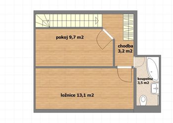 půdorys horní patro - Pronájem bytu 3+kk v osobním vlastnictví 60 m², Praha 5 - Radotín