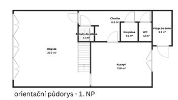 Stávající orientační půdorys 1 NP - Prodej domu 158 m², Teplá