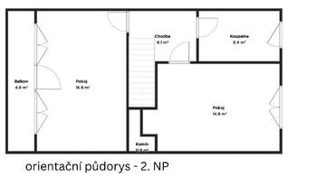 Stávající orientační půdorys 2 NP - Prodej domu 158 m², Teplá