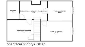 Stávající orientační půdorys sklep - Prodej domu 158 m², Teplá