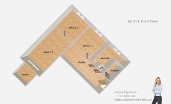 Orientační půdorys - Prodej bytu 3+1 v osobním vlastnictví 73 m², Horní Planá