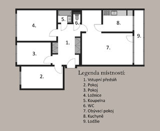 2D půdorys - Prodej bytu 4+1 v osobním vlastnictví 106 m², Praha 5 - Smíchov
