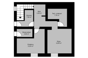 Půdorys suterén - Prodej domu 141 m², Hlásná Třebaň