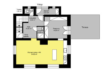 Půdorys 1.NP - Prodej domu 141 m², Hlásná Třebaň