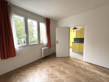 obývací pokoj, kuchyně - Prodej bytu 2+1 v osobním vlastnictví 49 m², Plzeň