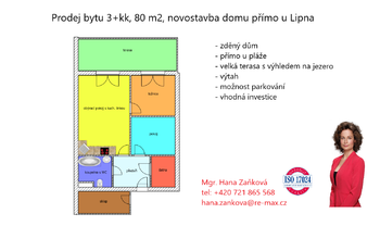 plánek - Prodej bytu 3+kk v osobním vlastnictví 80 m², Černá v Pošumaví