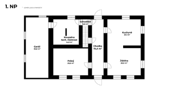 Půdorys přízemí - Prodej domu 210 m², Dětmarovice