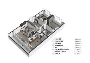 Návrh úprav dispozic a interiéru - Prodej bytu 3+1 v osobním vlastnictví 61 m², Praha 9 - Střížkov 