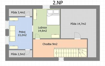 Půdorys 2. NP - Prodej domu 117 m², Černošice