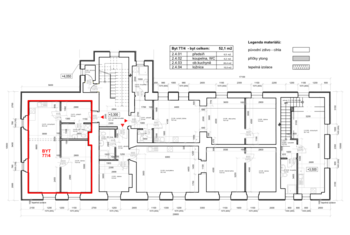 Půdorys patra a bytu - Prodej bytu 2+kk v osobním vlastnictví 52 m², Čáslav