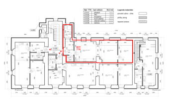 Půdorys patra a bytu - Prodej bytu 2+kk v osobním vlastnictví 59 m², Čáslav