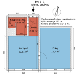 Pronájem bytu 1+1 v osobním vlastnictví 35 m², Litvínov