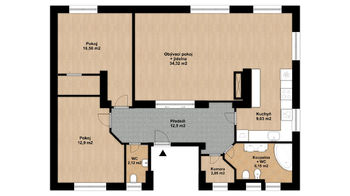 Půdorys 2D - Pronájem bytu 3+kk v osobním vlastnictví 96 m², Ostrava