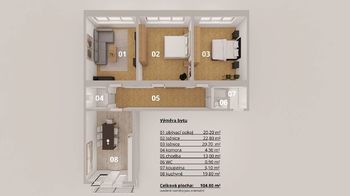 Půdorys - Pronájem bytu 3+1 v osobním vlastnictví 110 m², Kolín