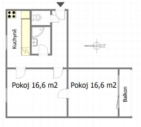 plánek bytu - Pronájem bytu 2+1 v osobním vlastnictví 52 m², Praha 4 - Braník