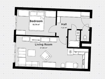 Půdorys - Prodej bytu 2+kk v družstevním vlastnictví 43 m², Praha 9 - Horní Počernice