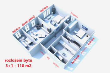 rozložení bytu ... - Prodej bytu 5+1 v osobním vlastnictví 110 m², Havlíčkův Brod