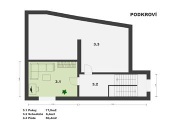 půdorys podkroví - Prodej domu 192 m², Brandýs nad Labem-Stará Boleslav