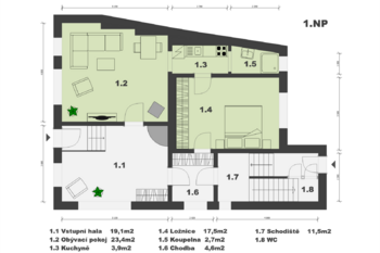 půdorys 1.NP - Prodej domu 242 m², Brandýs nad Labem-Stará Boleslav