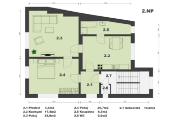 půdorys 2.NP - Prodej domu 192 m², Brandýs nad Labem-Stará Boleslav