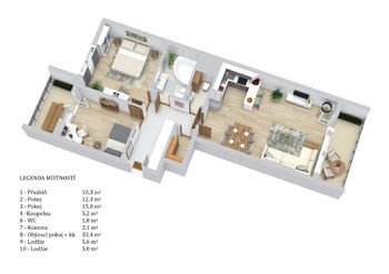 Půdorys bytu - Prodej bytu 3+kk v osobním vlastnictví 80 m², Praha 5 - Zličín